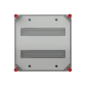 VB33HT-D2 RE-Gehäuse 320x320 2R a14TE Normfeldgehäuse 28TE mit transp. Deckel alle Seiten offen