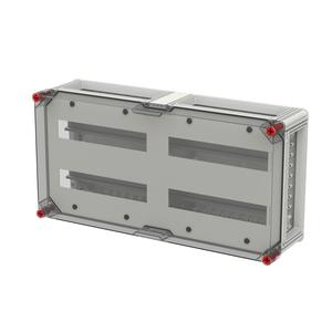 VB63HT-D22 RE-Gehäuse 640x320 2x2R a14TE Normfeldgehäuse 56TE mit transp. Deckel alle Seiten offen