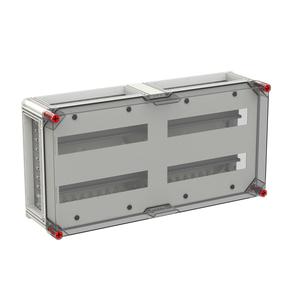 VB63HT-D22 RE-Gehäuse 640x320 2x2R a14TE Normfeldgehäuse 56TE mit transp. Deckel alle Seiten offen